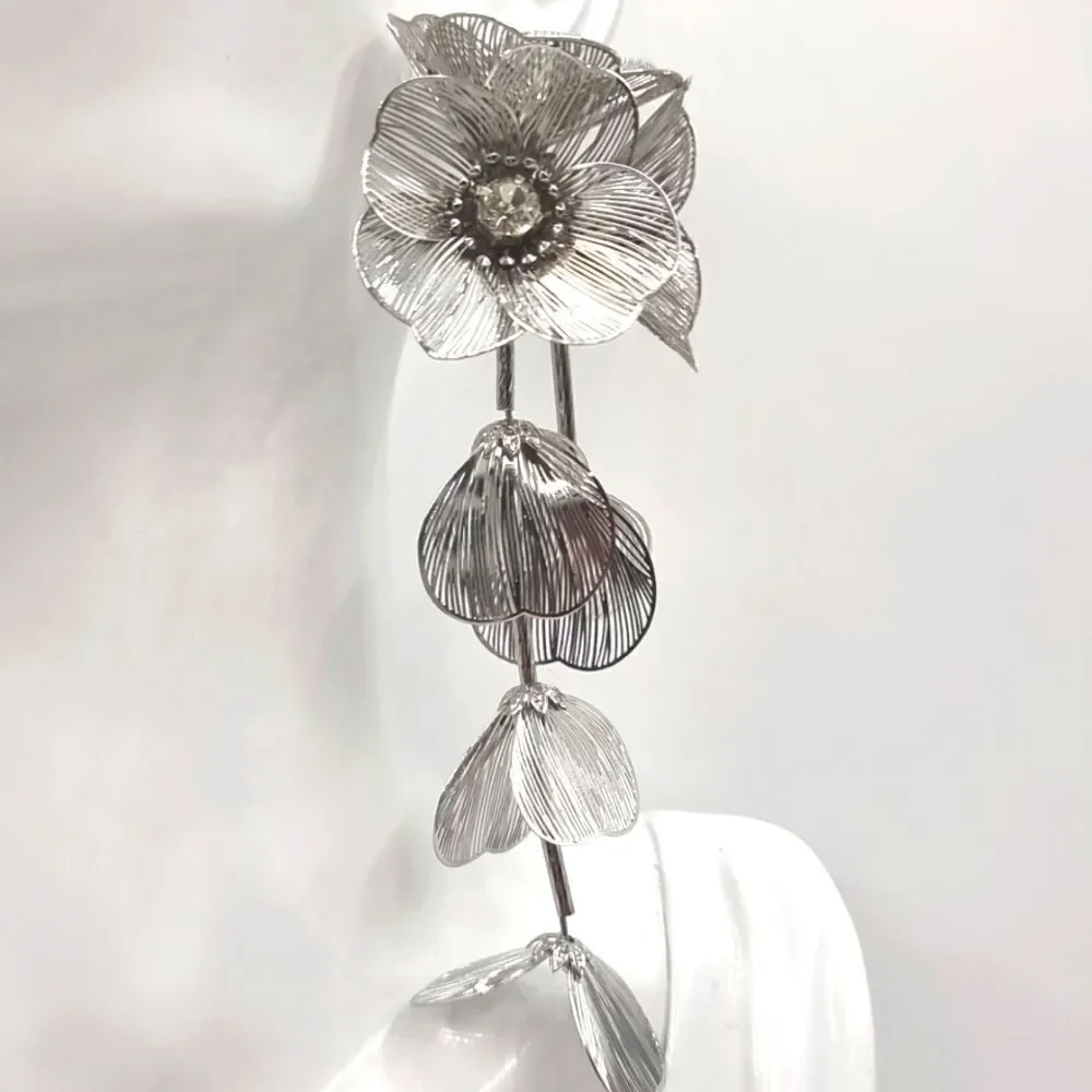 New! ZARA Silver cascading flowers earrings • NWOT